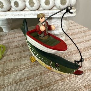 Randy Pike Tate Vintage Ornament Fishing Fish Boat Christmas 5.3" Long